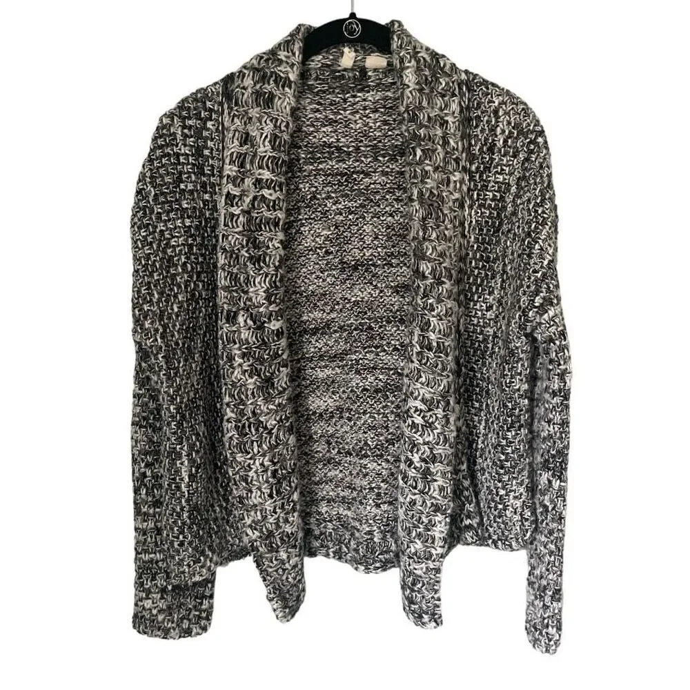 Moth Chunky Knit Cardigan Size Medium Black & White with Silver Metallic Thread